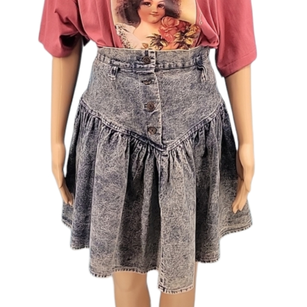 Women's Acid Wash Button-Front Mini Skirt - Gray